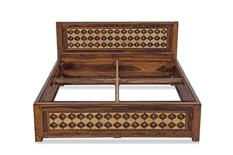 Solid Wood Brass Bed A with Storage