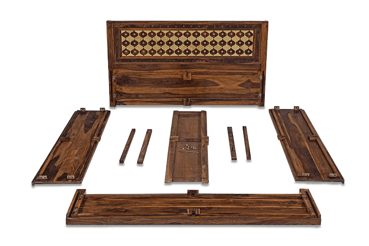 Solid Wood Brass Bed A with Storage