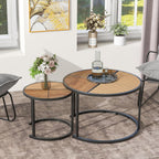 Lecut Mango Wood Set of 2 Nested Coffee Table with Cane Top