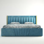 Premium Wooden King and Queen Bed with Padded Velvet Upholstery & Storage
