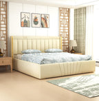 Premium Wooden King and Queen Bed with Padded Velvet Upholstery & Storage