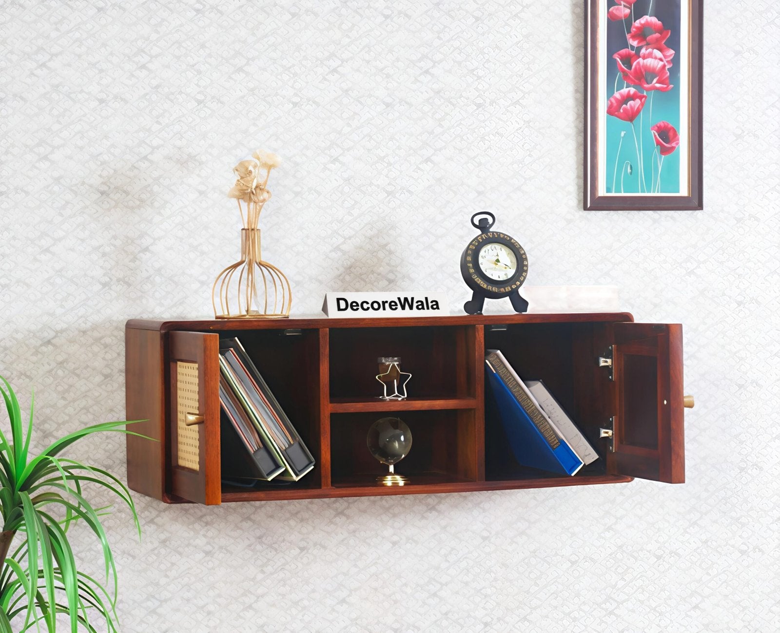 Sitlyne Solid Wood Two Door Wall Shelf