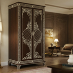 SpaceWoven Wooden Wardrobe with Intricate Floral Inlay | Luxury Handmade Wardrobe