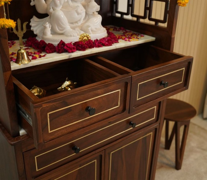 Sheesham Pooja Mandir with Drawer