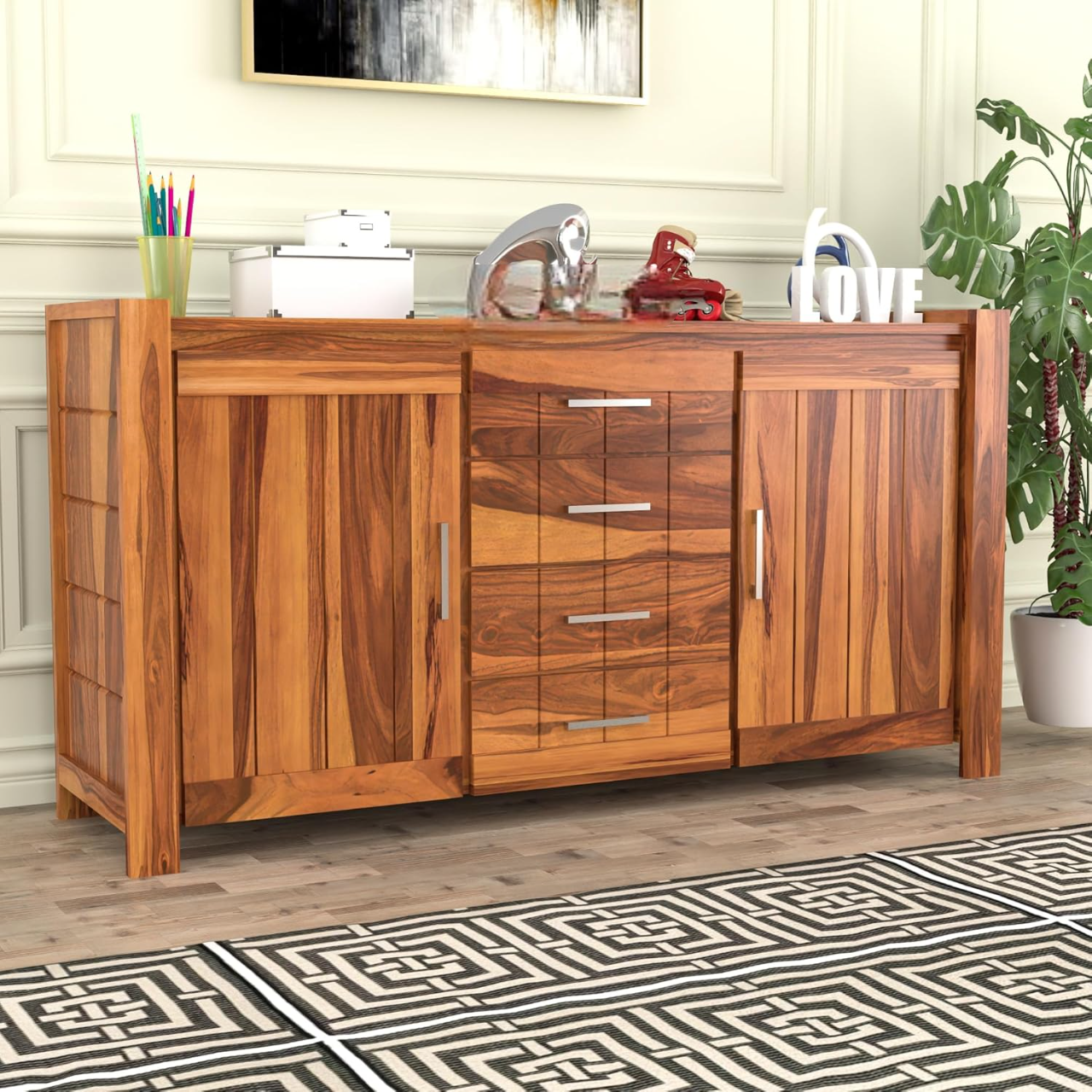 Solid Sheesham Wood Sideboard Storage Cabinet for Living Room/Bedroom