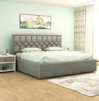 Solid Wood Bed with Upholstered Velvet Headboard & Box Storage