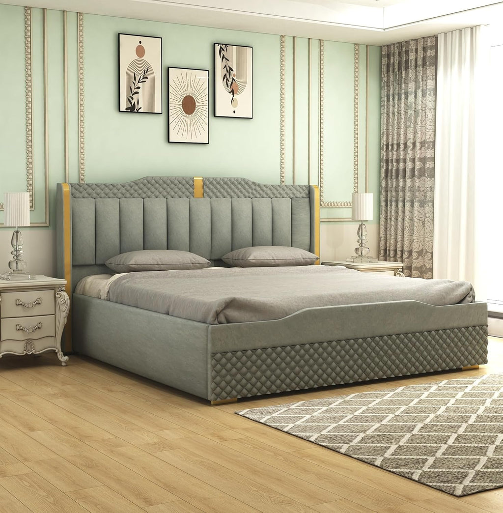 Solid Wood Upholstered Bed with Box Storage | For Bedroom & Living Room