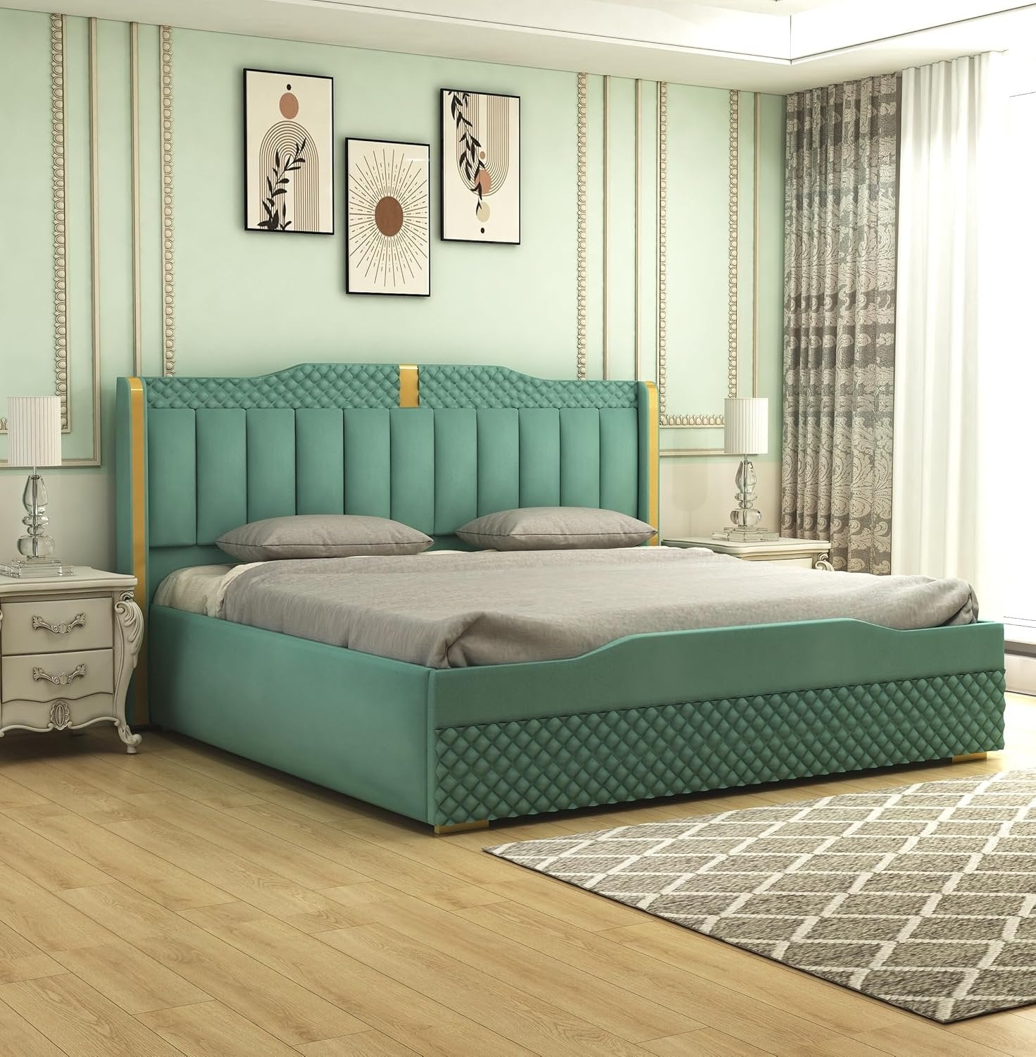 Solid Wood Upholstered Bed with Box Storage | For Bedroom & Living Room