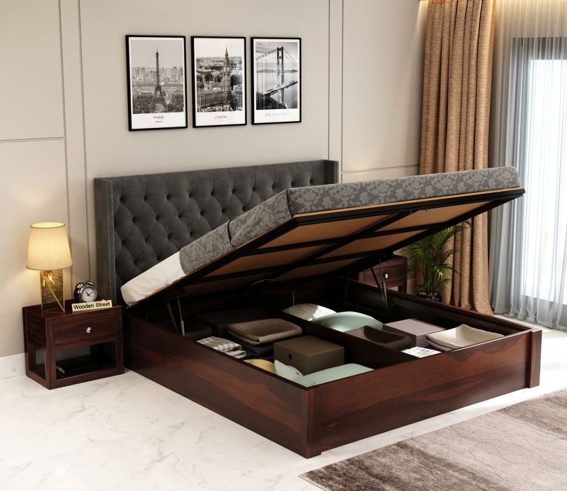 Bed Solid Wood Upholstered Bed With Hydraulic Storage