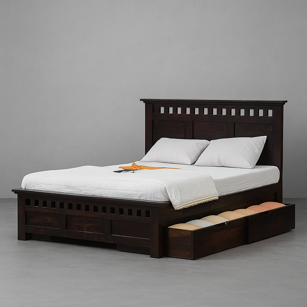 Solid Wood Kuber Bed with Drawer Trolley Storages