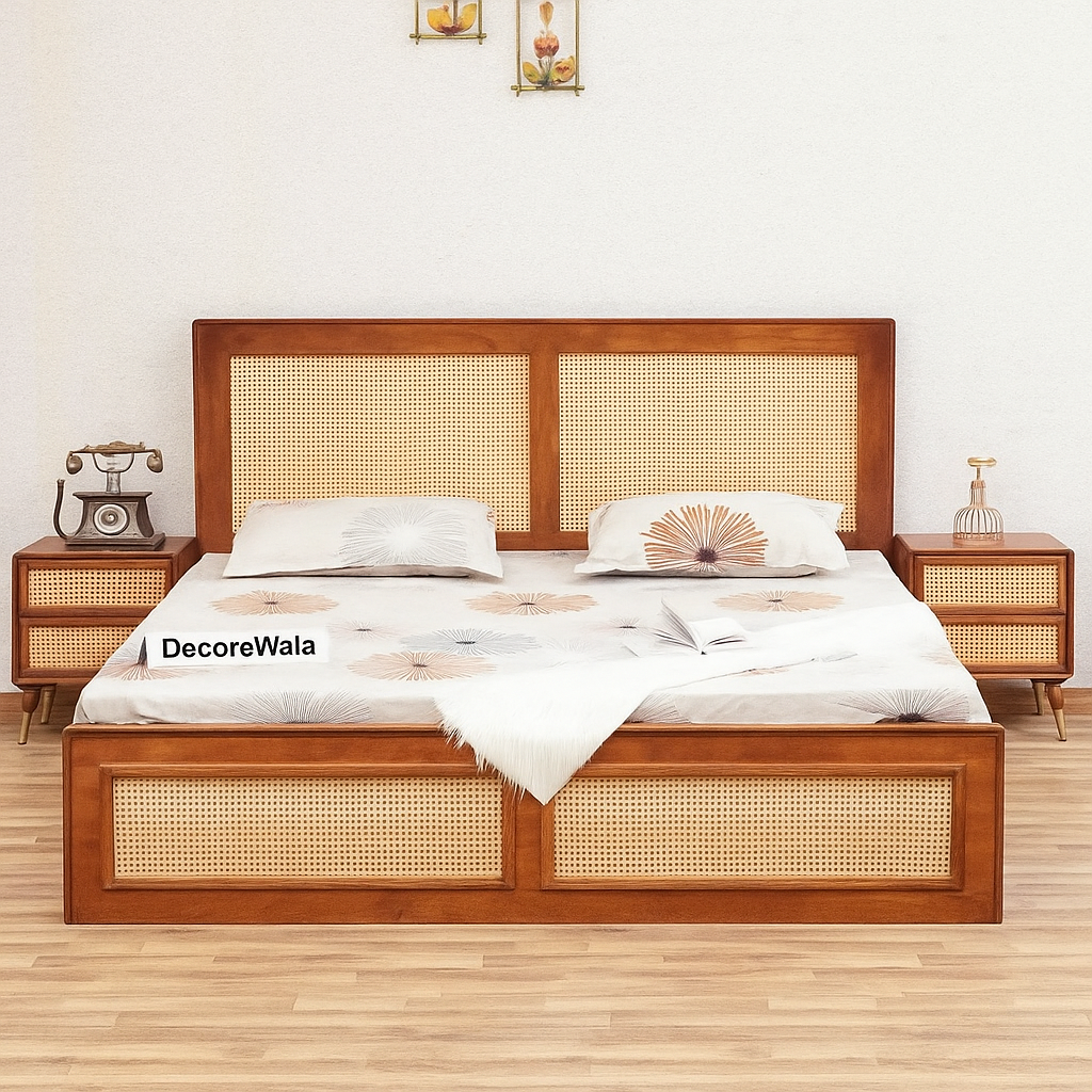Boston Solid Wood Rattan Cane Storage Box Bed