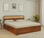 Sleeplore Sheesham Wood Bed with 4 Drawer Storage and Cane Detailing