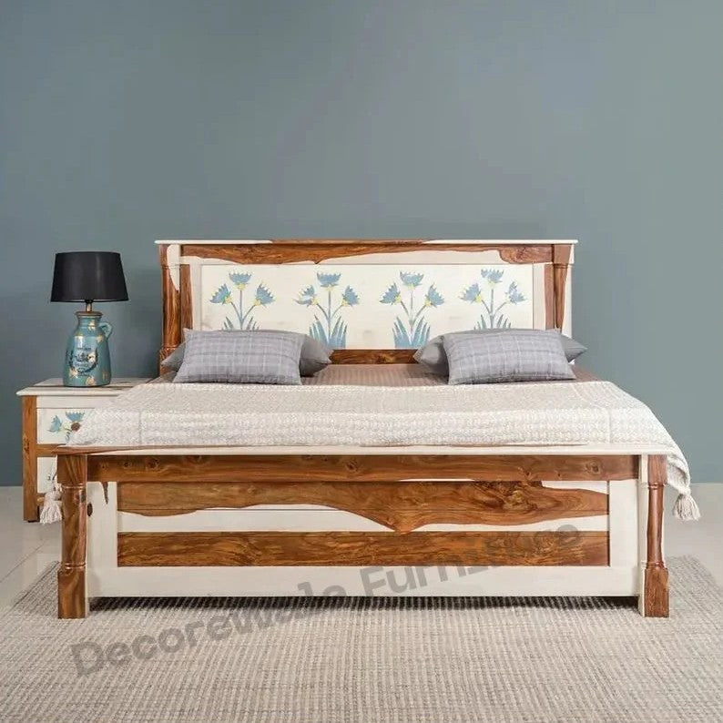 Hiberna Solid Sheesham Wood Bed With Hand Painting