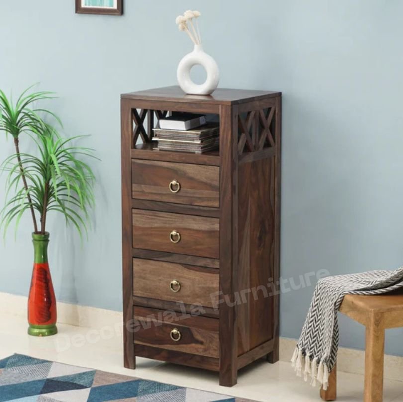 Krishna Solid Wood Tall 4 Drawer Chest Of Drawer