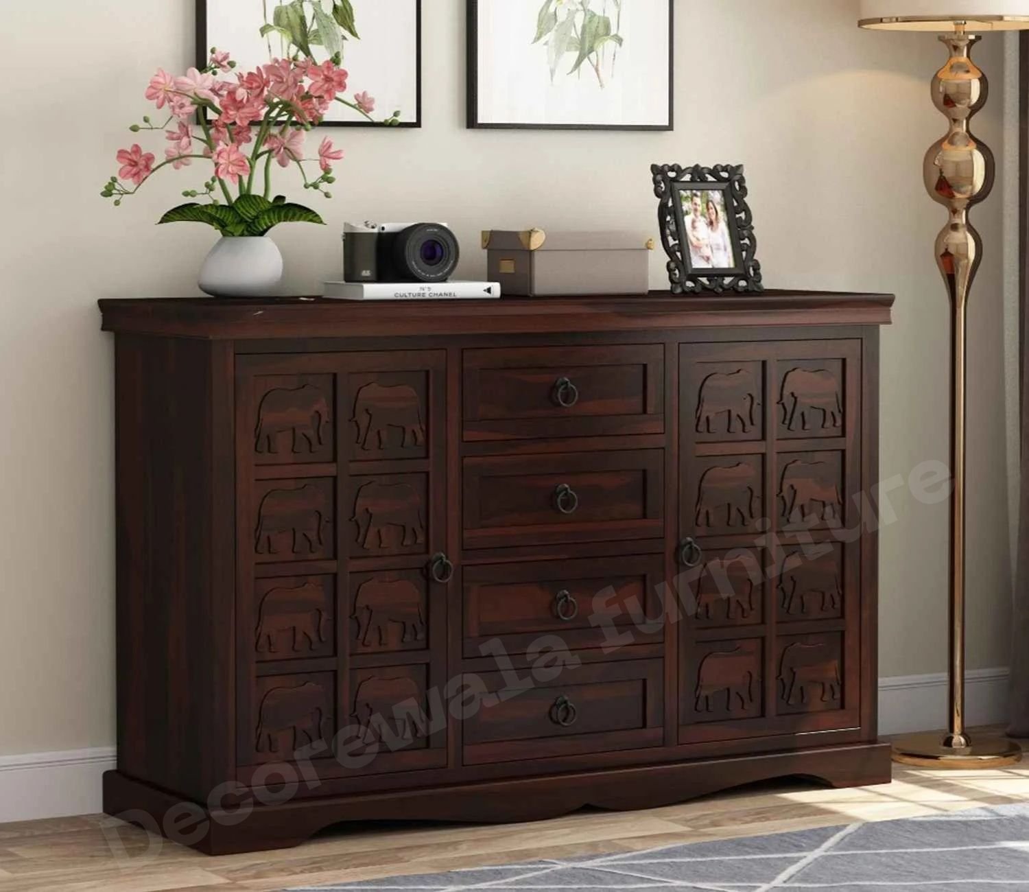 Emboss Sheesham Wooden Cabinet and Sideboard