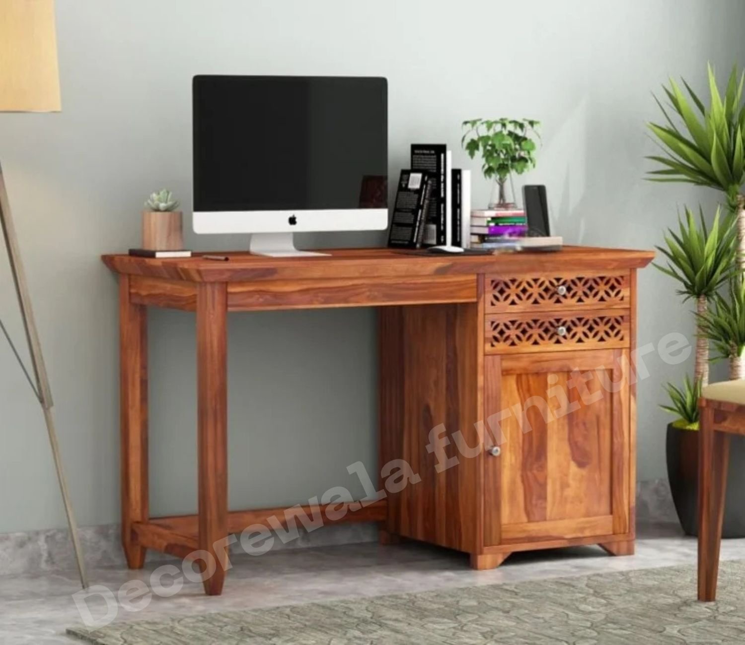 Glosswood Study Table with Two Drawers and Cabinet