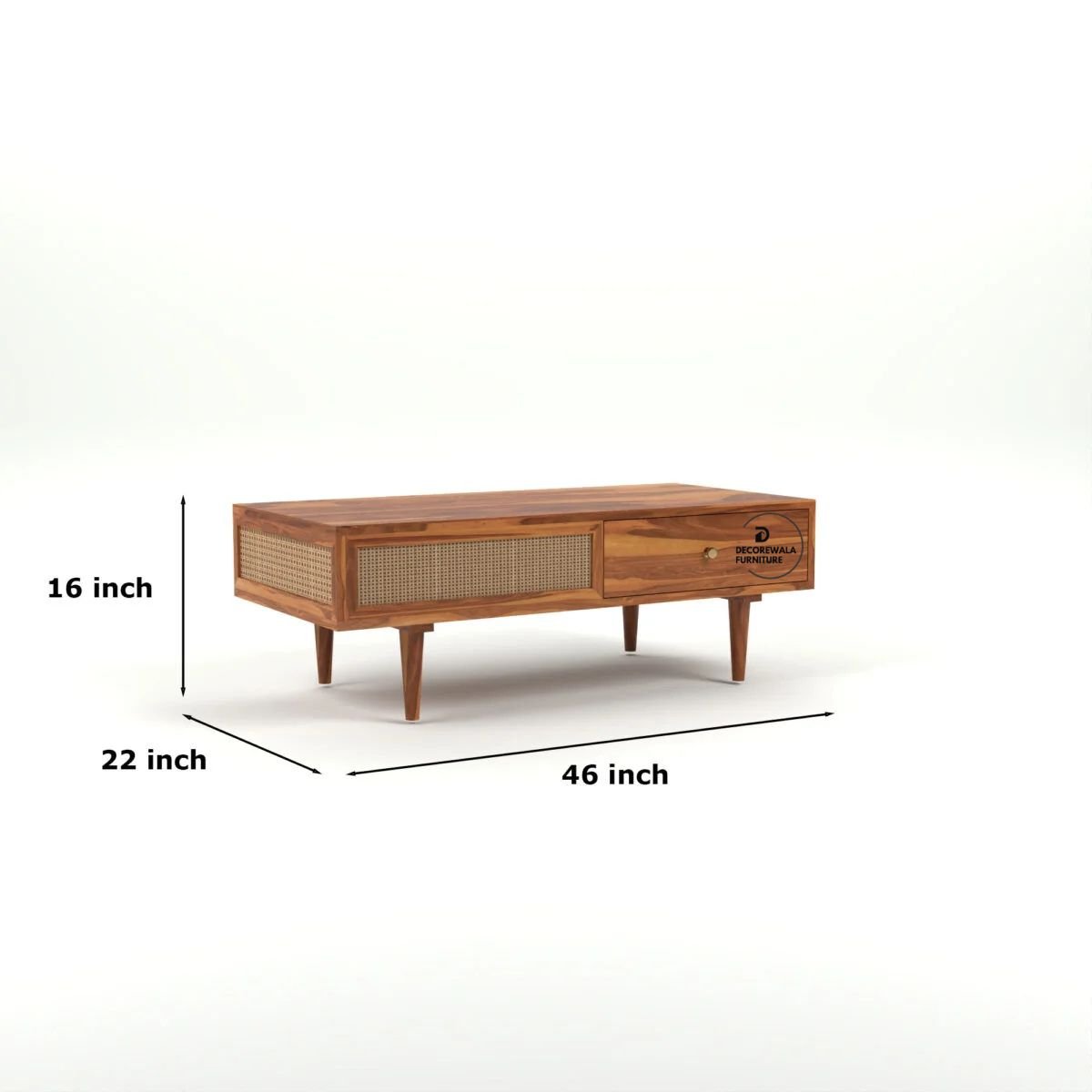 Drawenzo Solid Wood Rattan Cane Drawer Coffee Table
