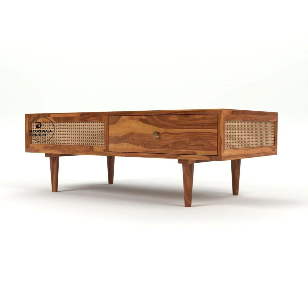 Drawenzo Solid Wood Rattan Cane Drawer Coffee Table