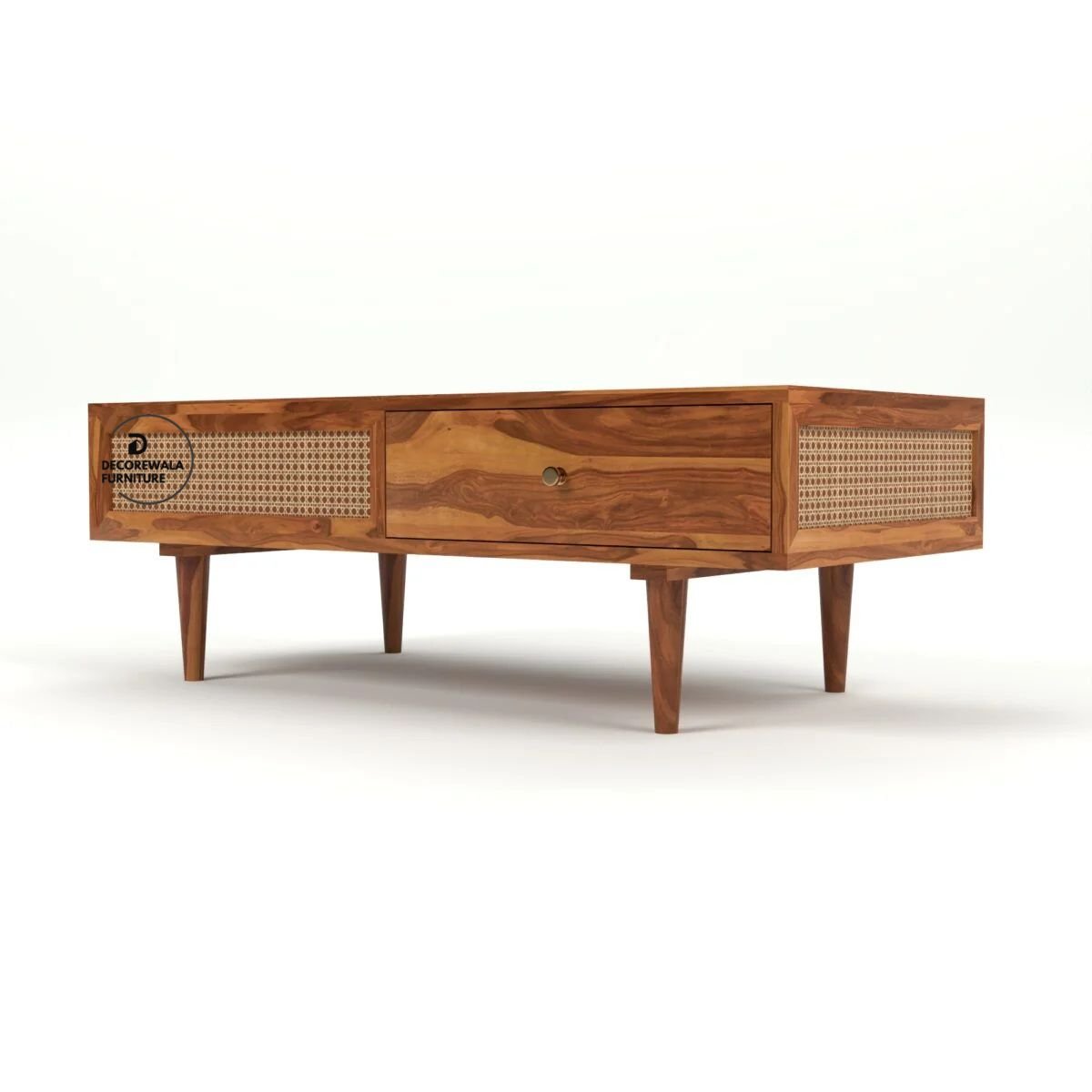 Drawenzo Solid Wood Rattan Cane Drawer Coffee Table