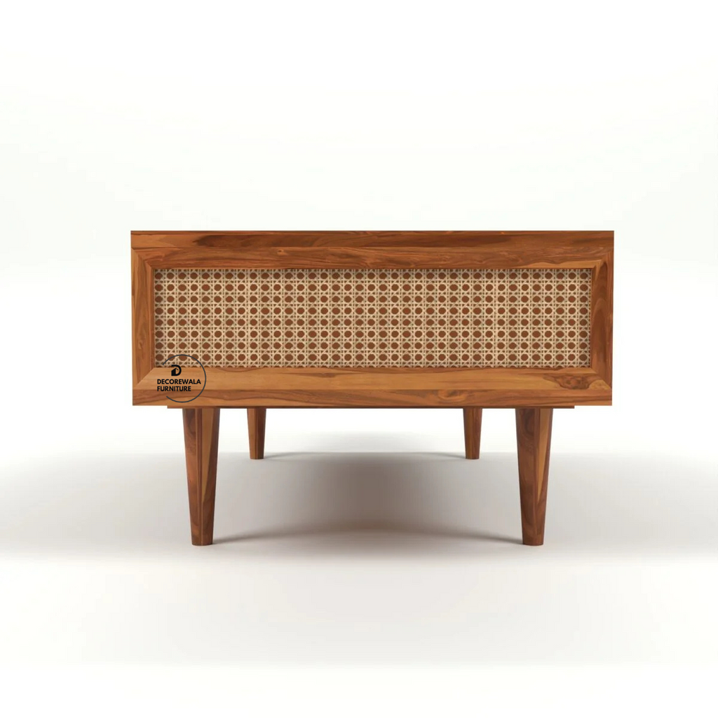 Drawenzo Solid Wood Rattan Cane Drawer Coffee Table