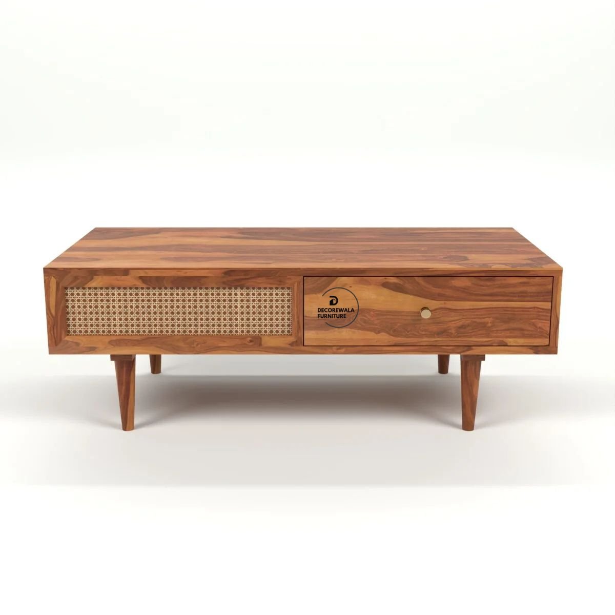 Drawenzo Solid Wood Rattan Cane Drawer Coffee Table