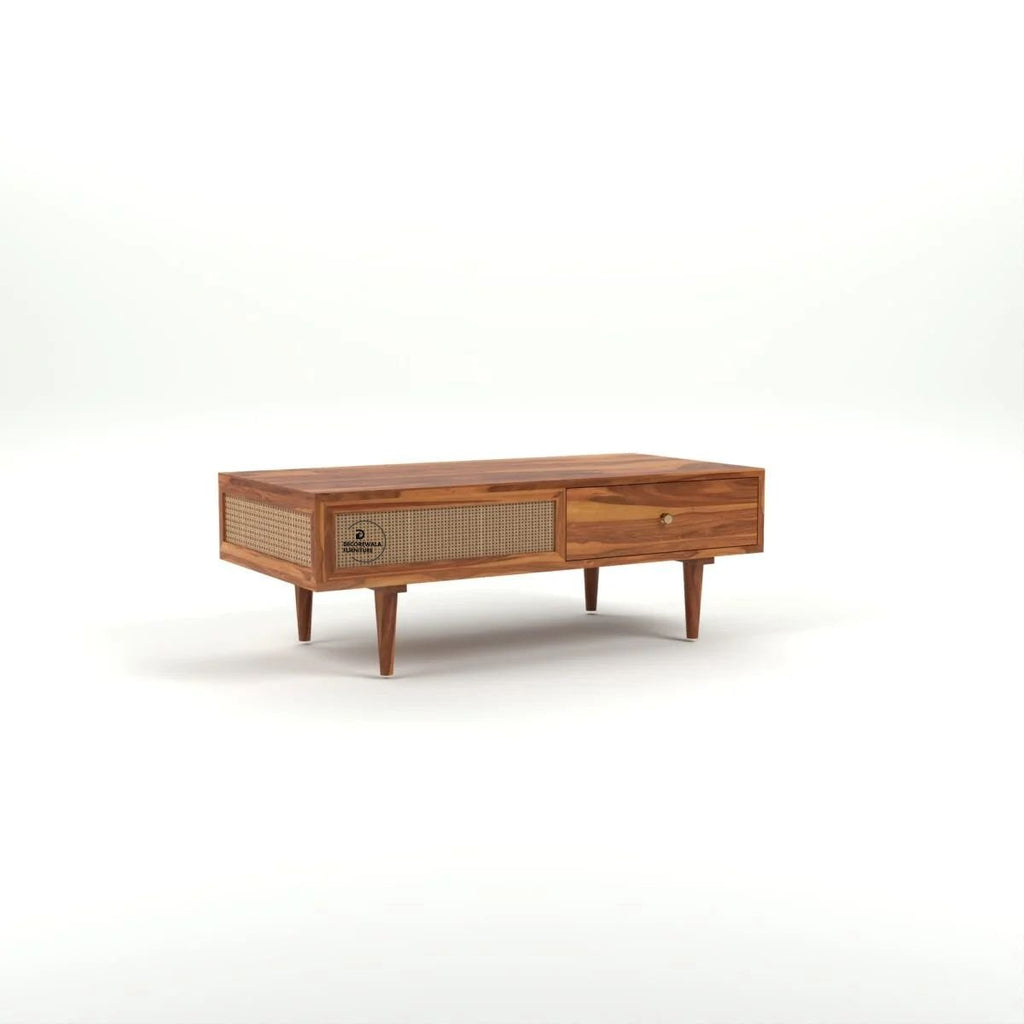 Drawenzo Solid Wood Rattan Cane Drawer Coffee Table