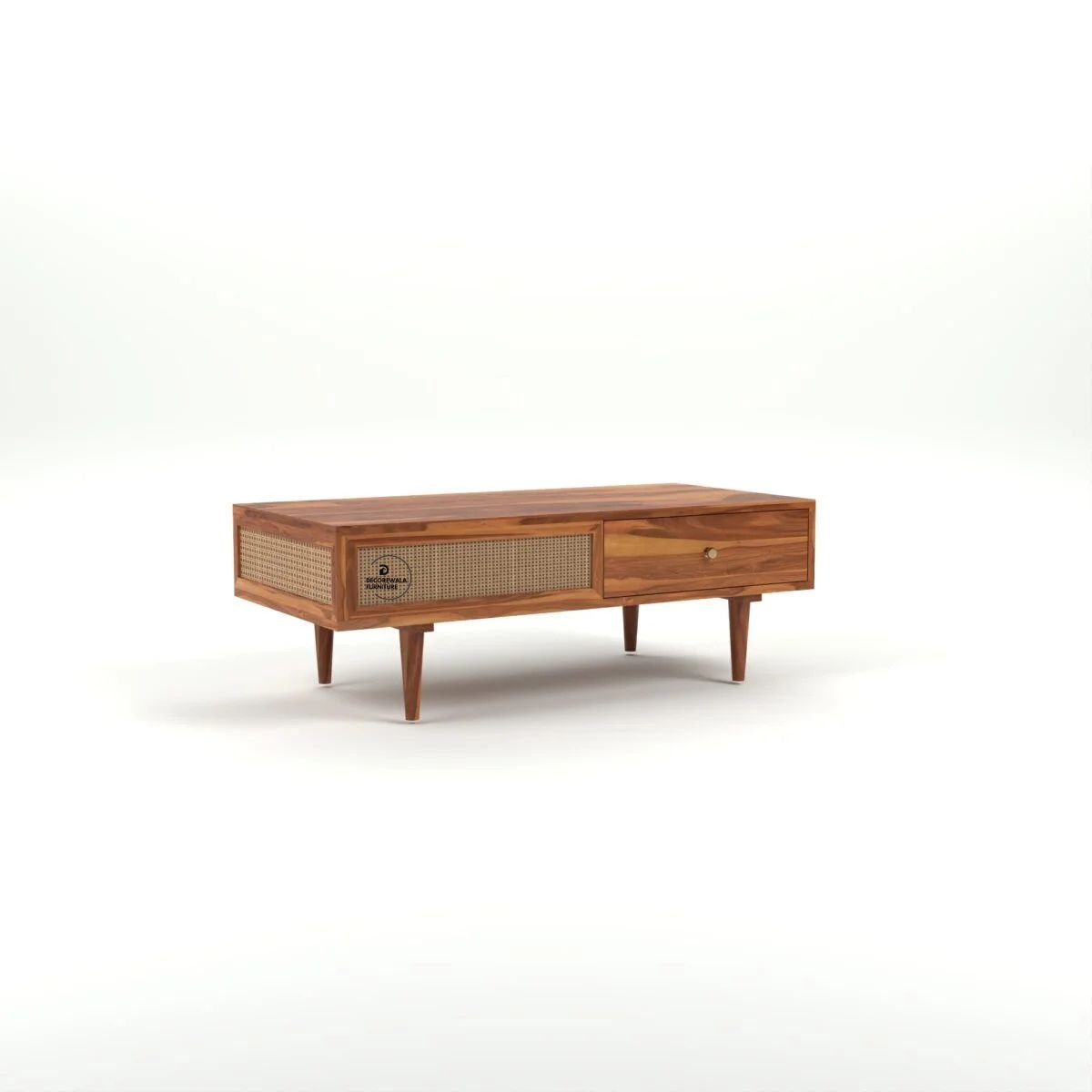 Drawenzo Solid Wood Rattan Cane Drawer Coffee Table