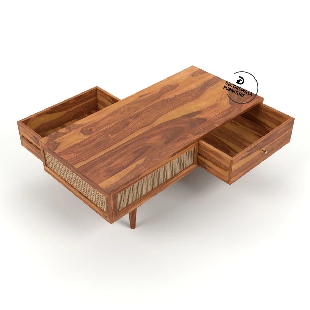 Drawenzo Solid Wood Rattan Cane Drawer Coffee Table