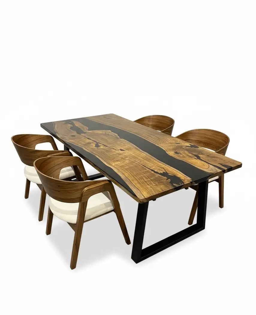 RiverStone Epoxy Resin Dining Table – Live Edge Solid Wood
