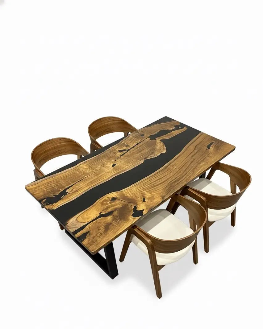 RiverStone Epoxy Resin Dining Table – Live Edge Solid Wood