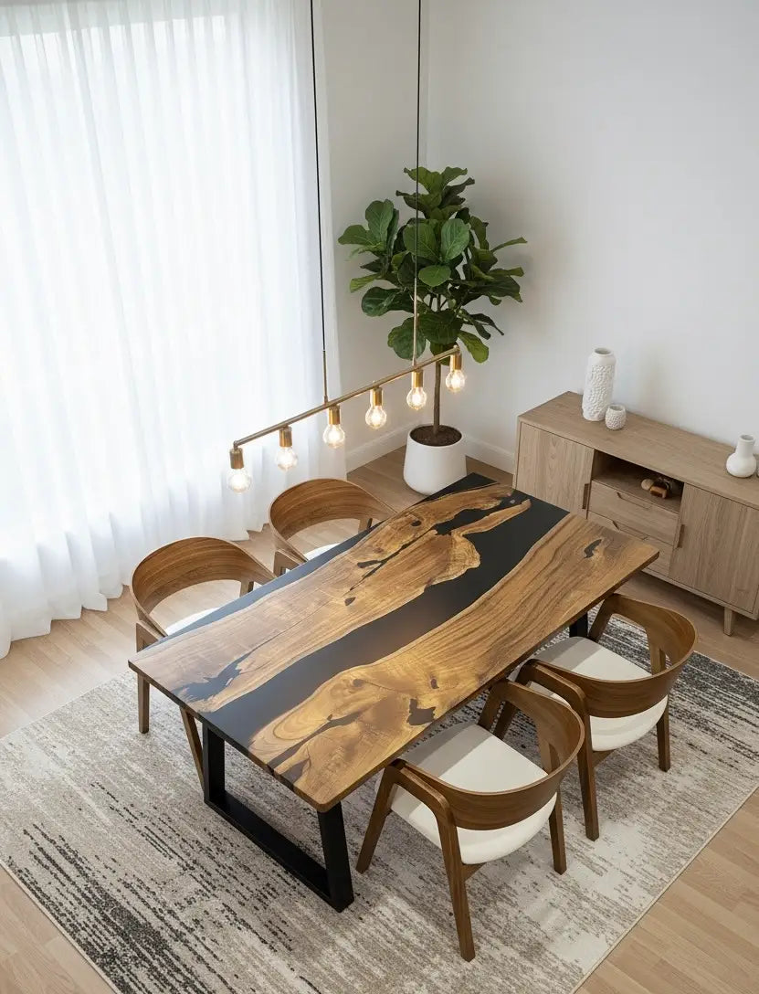 RiverStone Epoxy Resin Dining Table – Live Edge Solid Wood