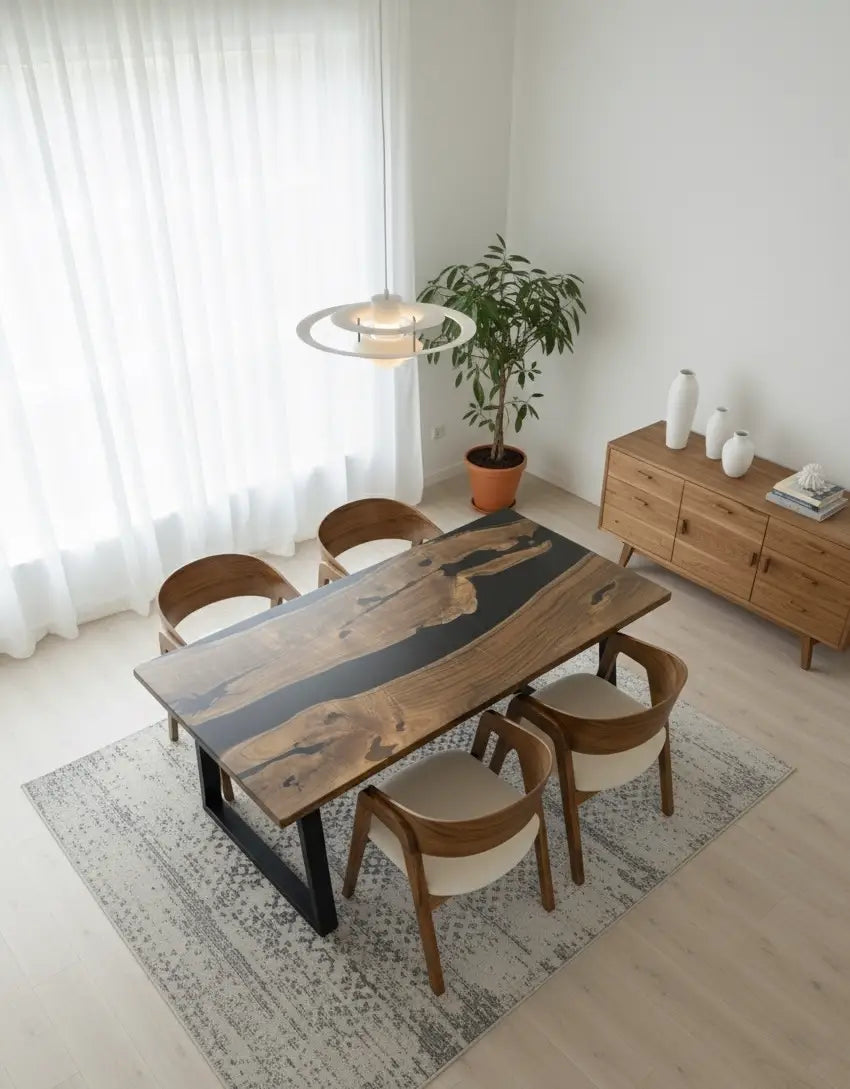 RiverStone Epoxy Resin Dining Table – Live Edge Solid Wood