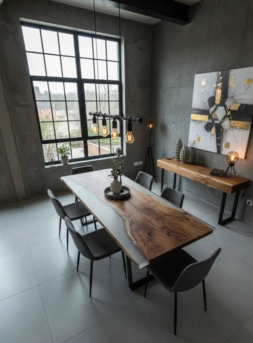 Walnora Epoxy River Dining Table – Solid Wood Masterpiece