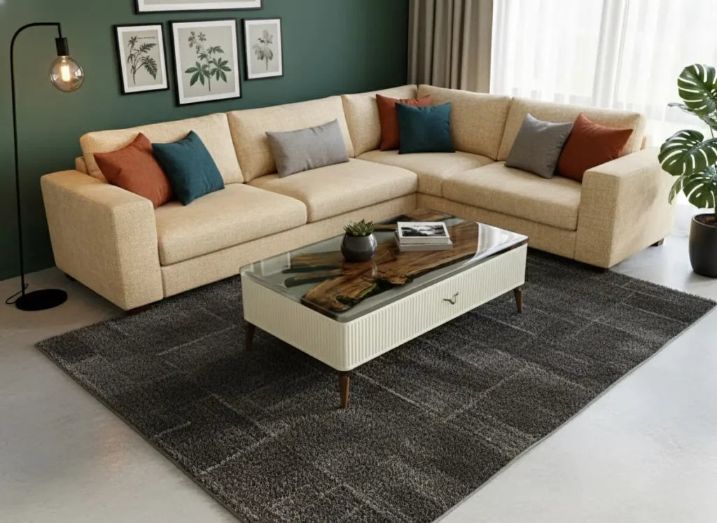 Luxury Live Edge Wood & Epoxy Resin Coffee Table with Fluted Base