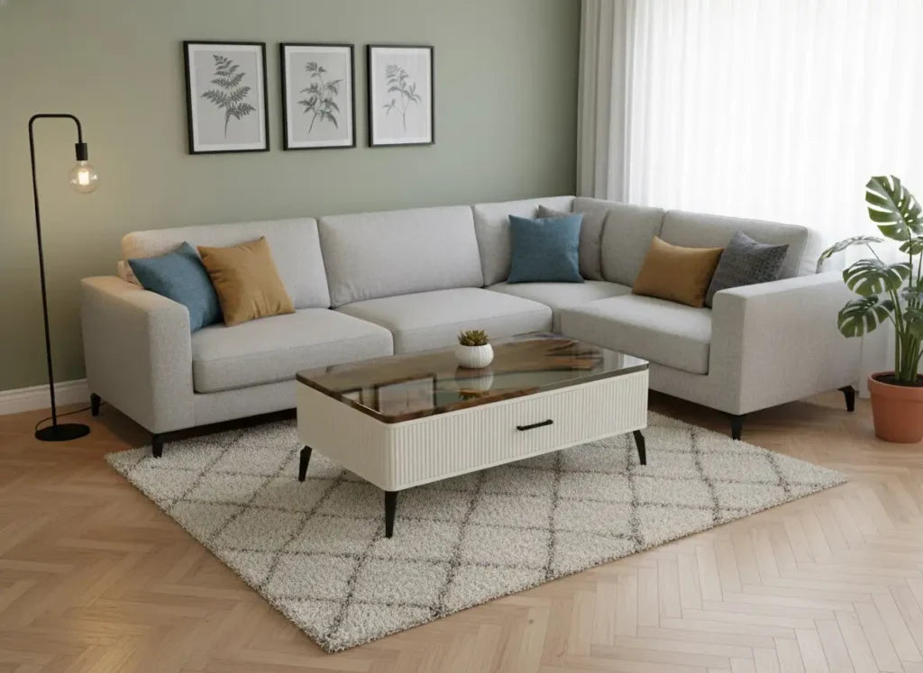 Luxury Live Edge Wood & Epoxy Resin Coffee Table with Fluted Base