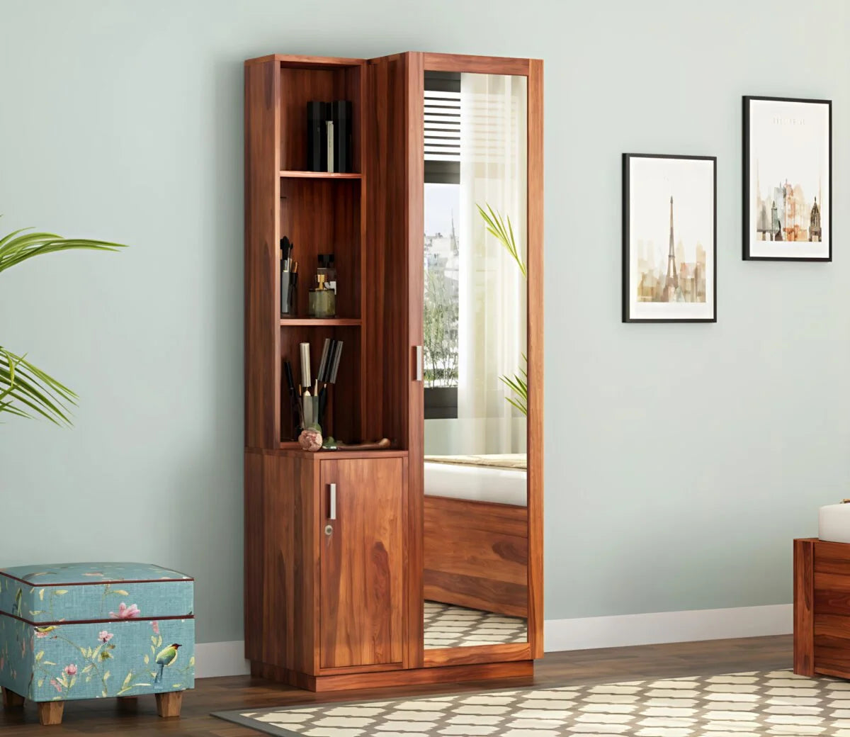 Bellessa Sheesham Wood Dressing Table with Mirror and Storage