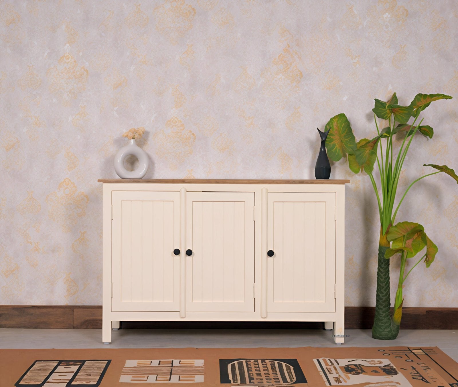 Dreamure Solid Wood Three Door Storage Tall Cabinet