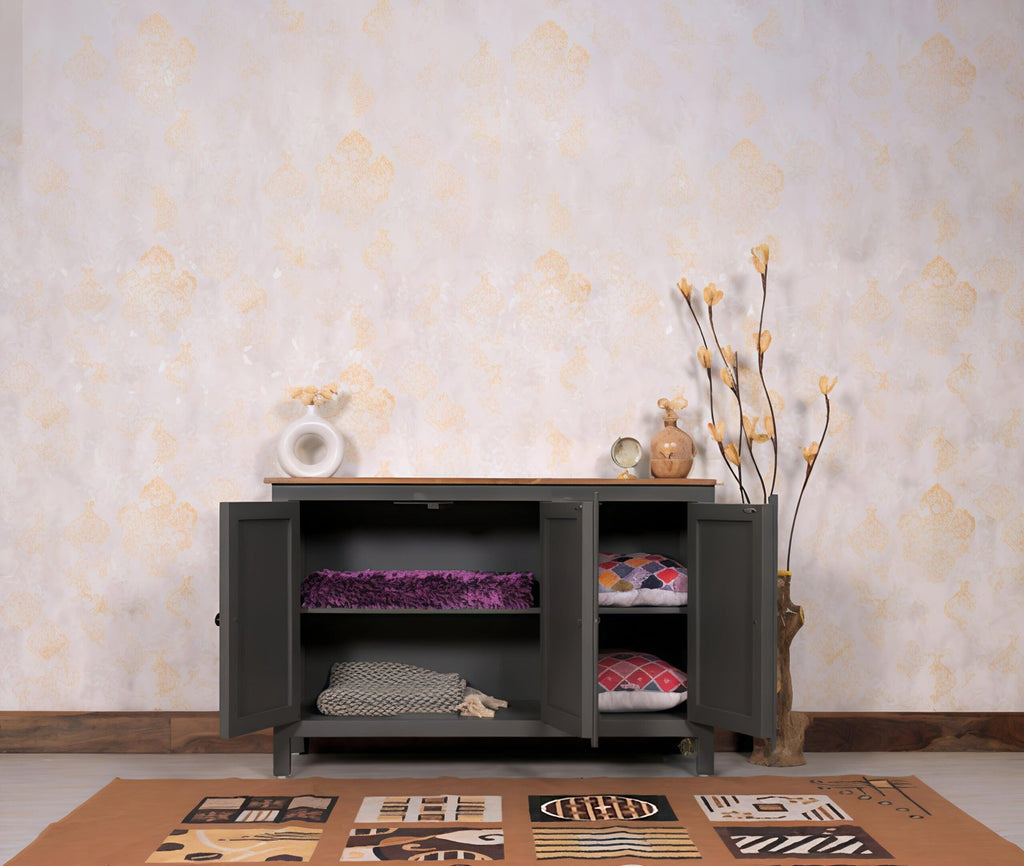 Dreamure Solid Wood Three Door Storage Tall Cabinet