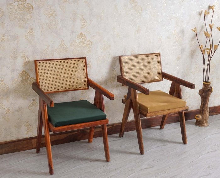 Polinest Solid Wood Rattan Cane Chair Set Of Two