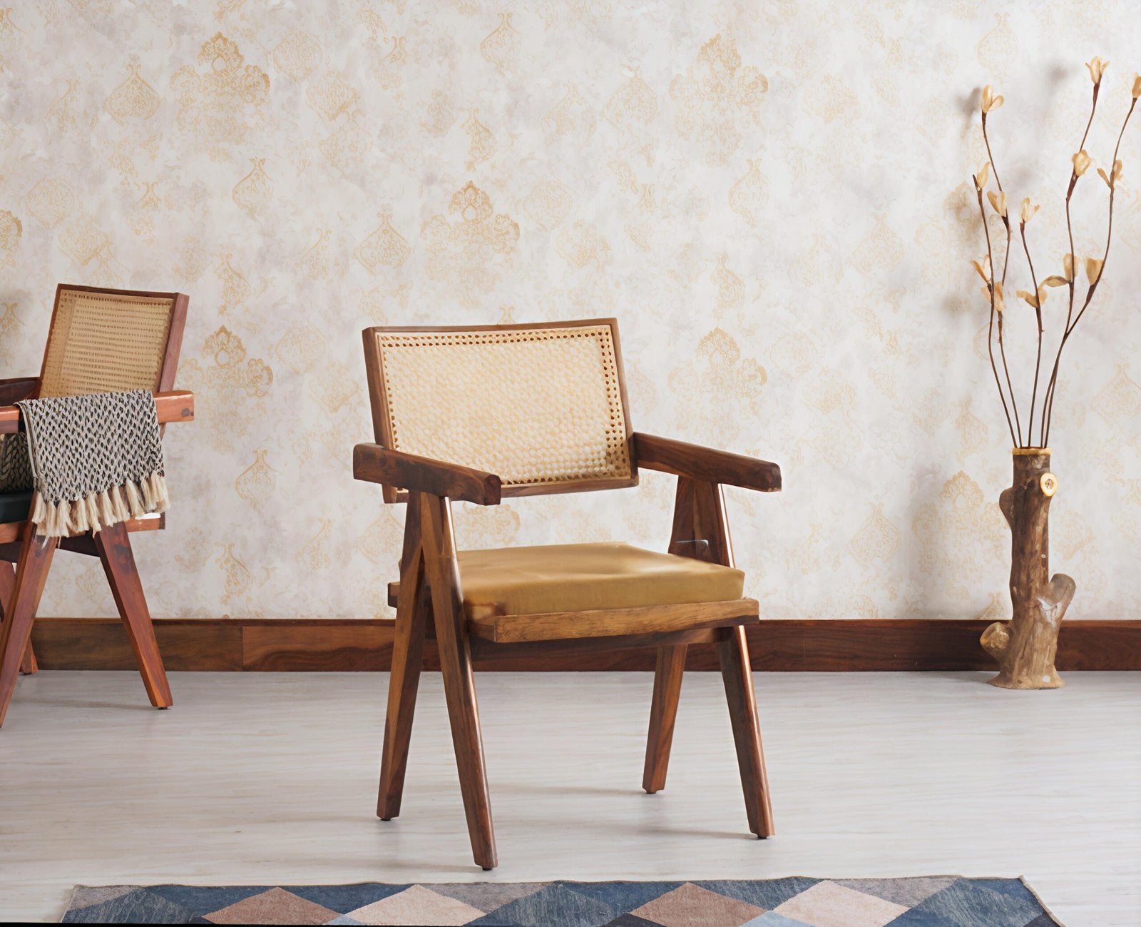 Polinest Solid Wood Rattan Cane Chair Set Of Two