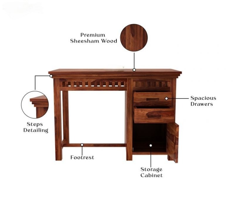 Oakshine Study Table with Pull Out Drawers and Cabinet