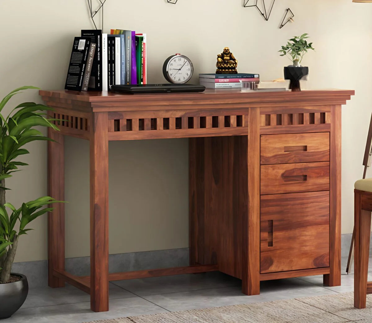 Oakshine Study Table with Pull Out Drawers and Cabinet