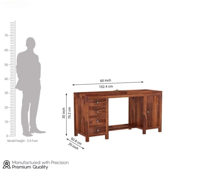 Oakshine Sheesham Wood Study Table with Four Drawers & Cabinet