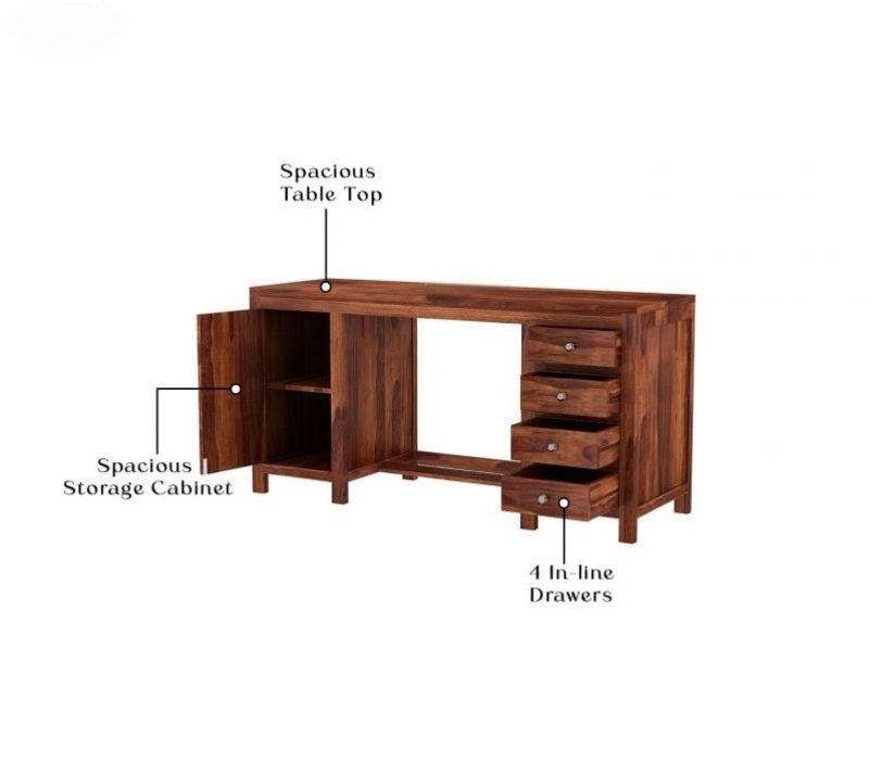 Oakshine Sheesham Wood Study Table with Four Drawers & Cabinet