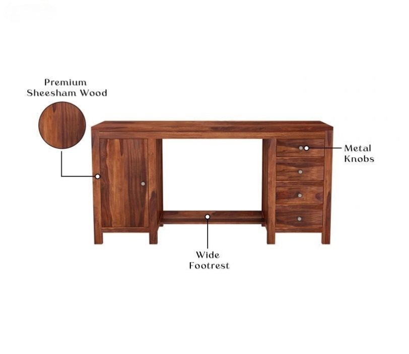 Oakshine Sheesham Wood Study Table with Four Drawers & Cabinet