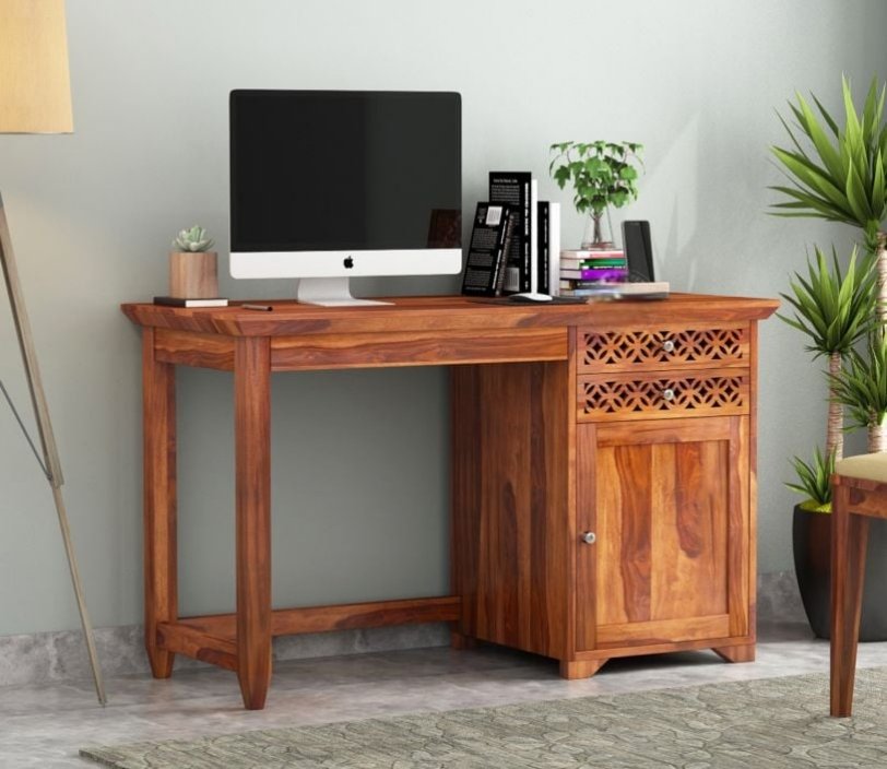 Glosswood Study Table with Two Drawers and Cabinet