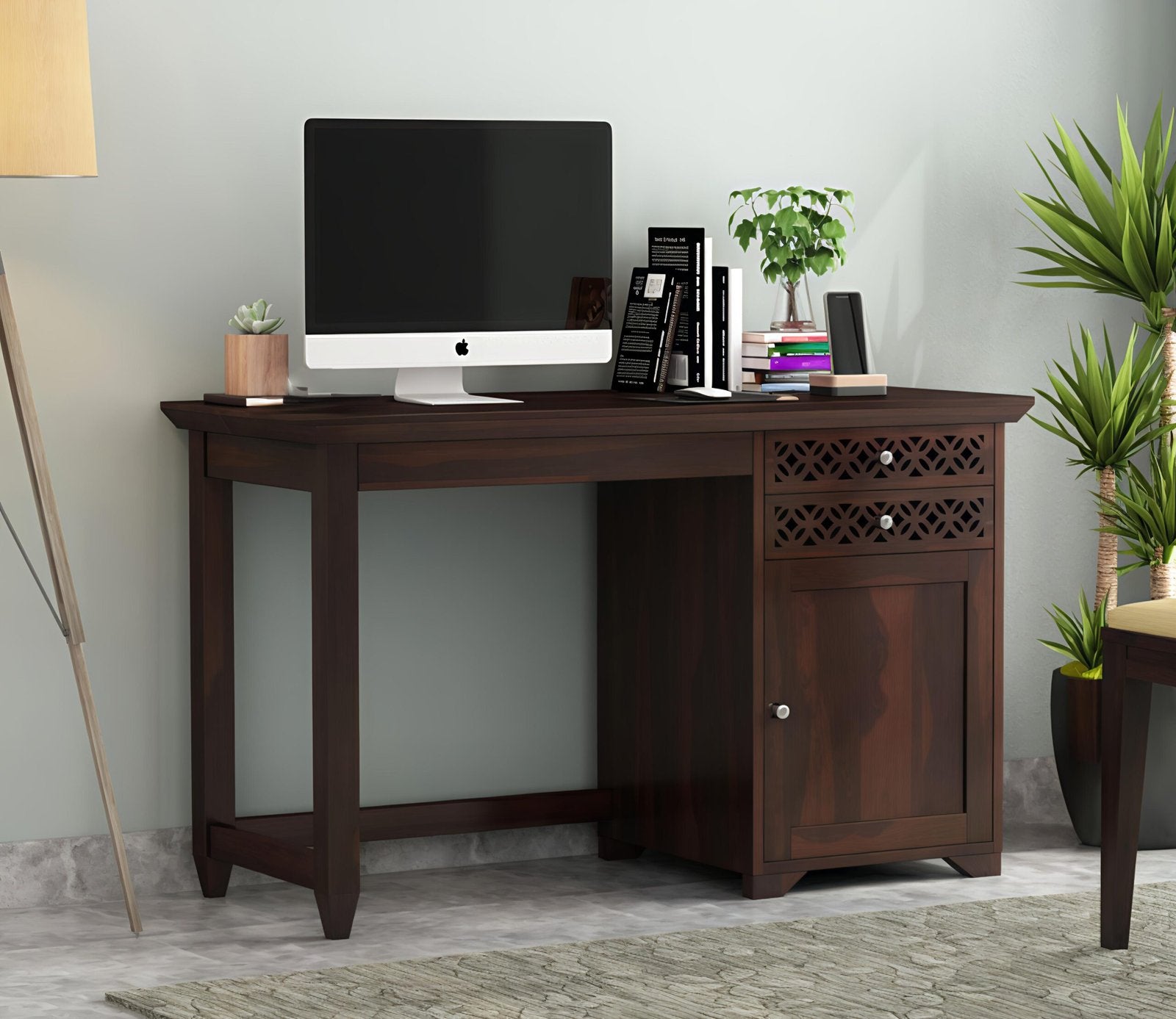 Glosswood Study Table with Two Drawers and Cabinet