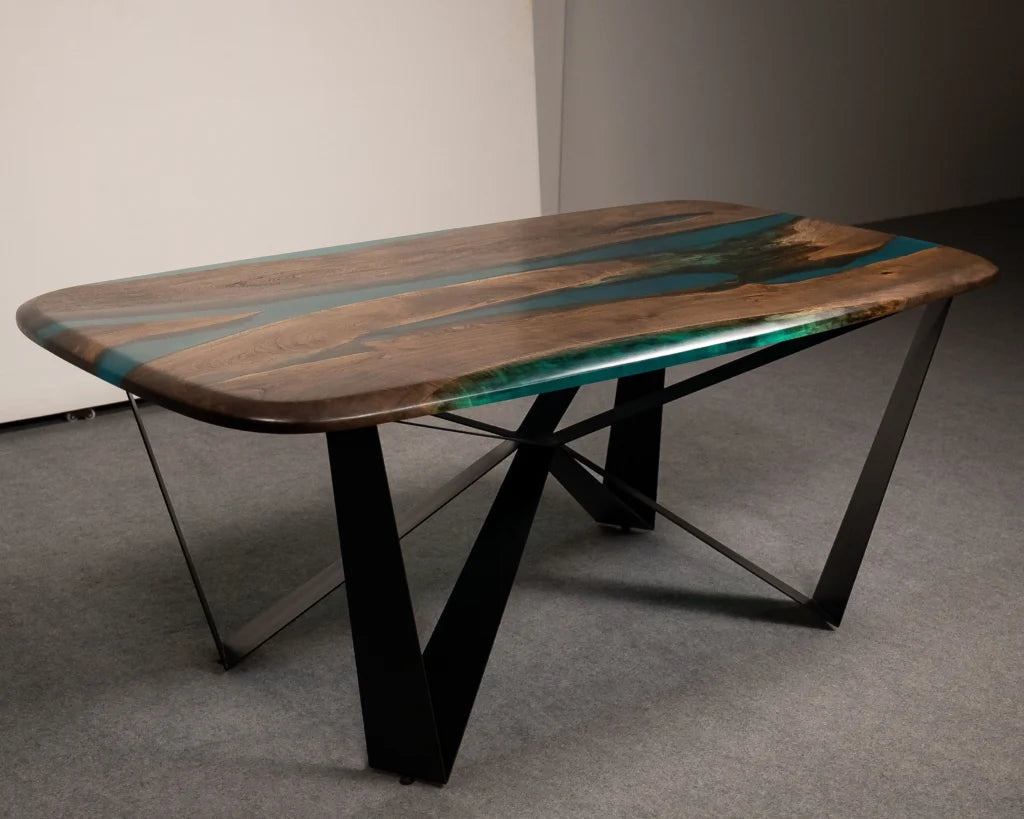 CrystalFlow Epoxy Dining Table – Contemporary River Design