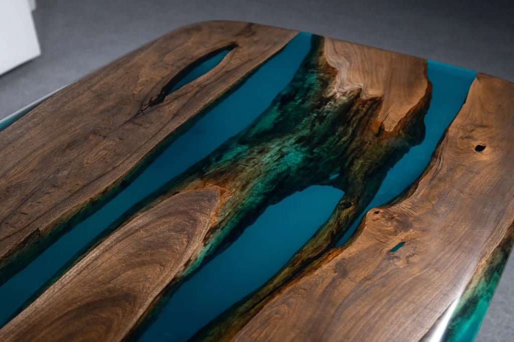 CrystalFlow Epoxy Dining Table – Contemporary River Design
