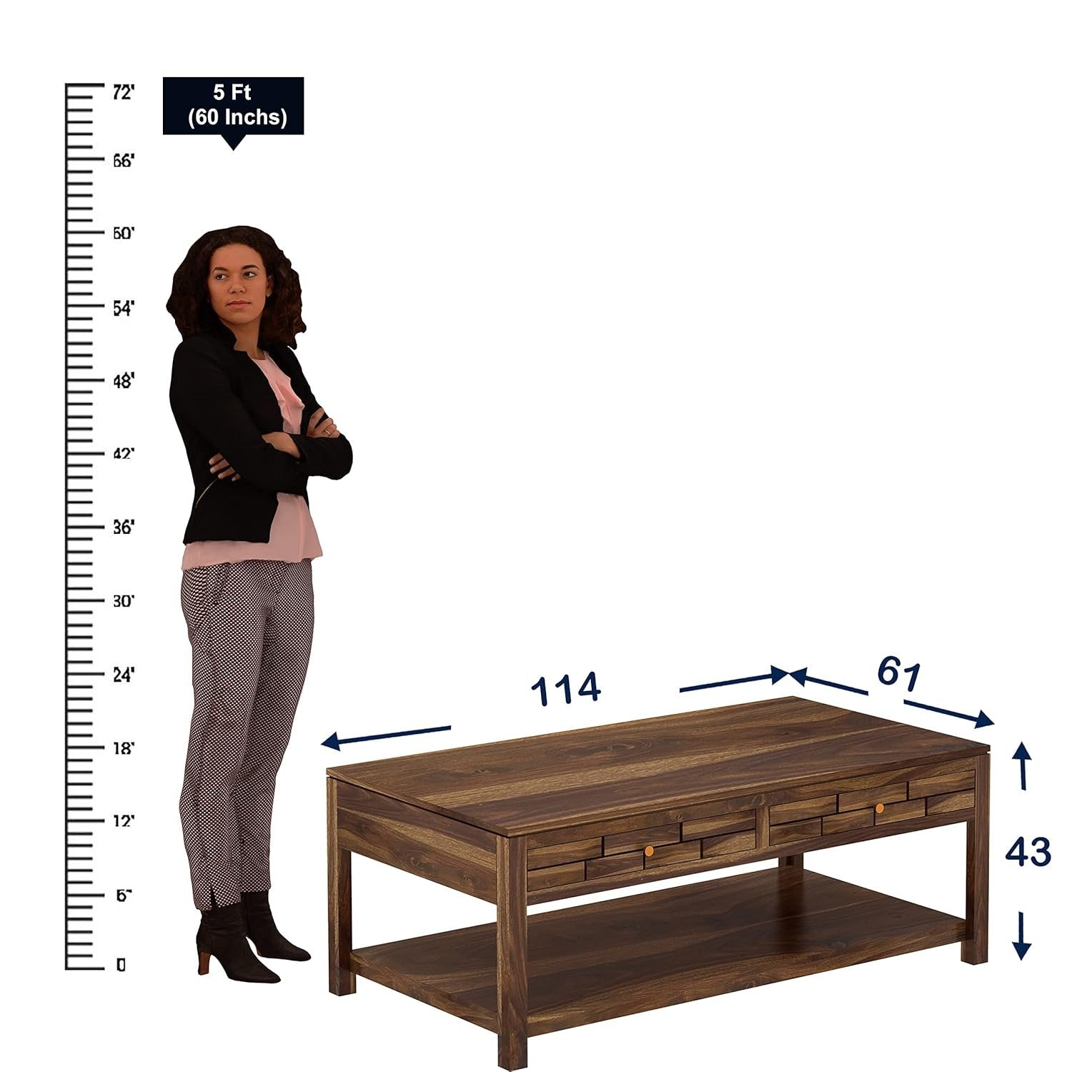 Drizzlo Solid Sheesham Wood Coffee Table